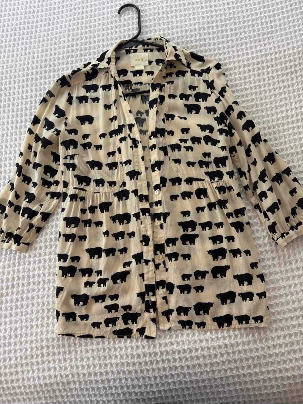 Maeve Beige & Black Bear-Print Women’s   Blouse Size Small